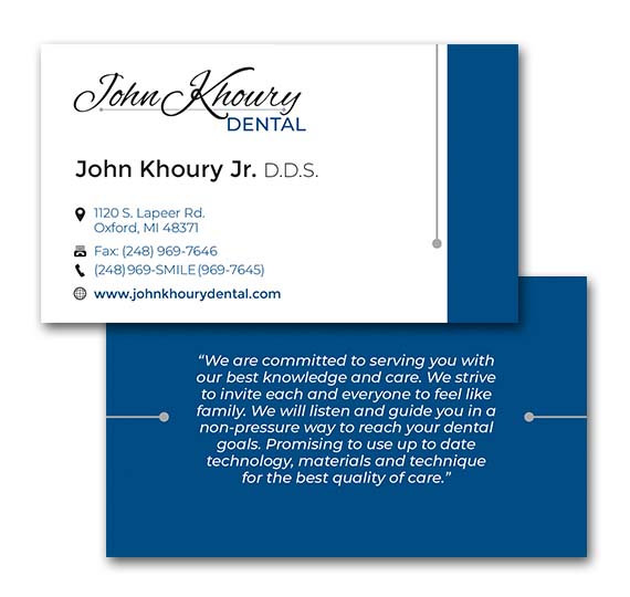 John Koury Dental business card